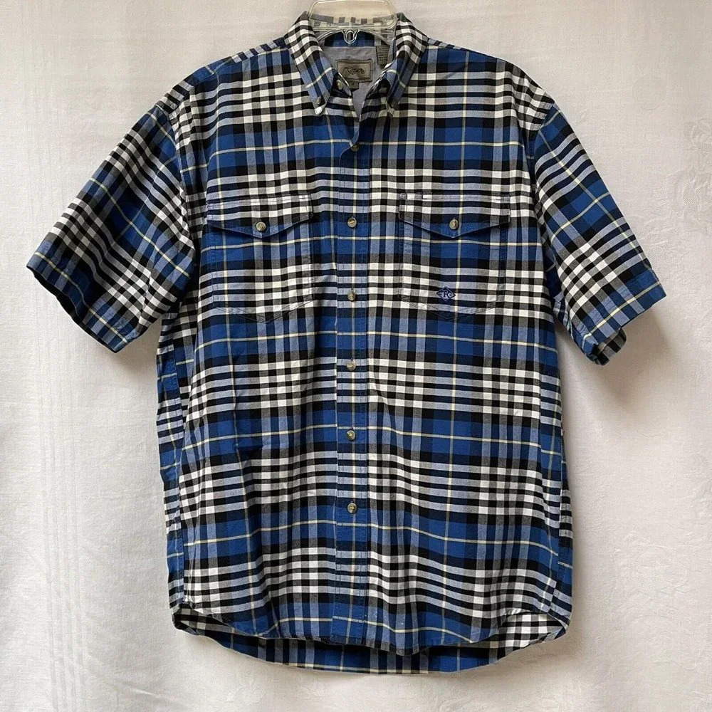 Roper Blue Plaid Standard Fit Shirt Mens Medium Short Sleeve Button Down Western